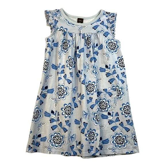 Tea Collection Cotton Sleeveless Blue Floral Dress Size 5 - Picture 1 of 10